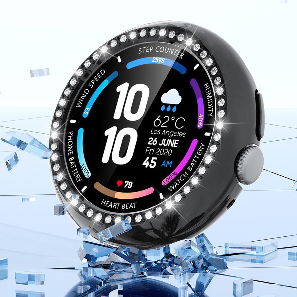 For Google Pixel Watch 4 41mm Case Single Row Rhinestone Decorative Hollow Design PC Watch Cover