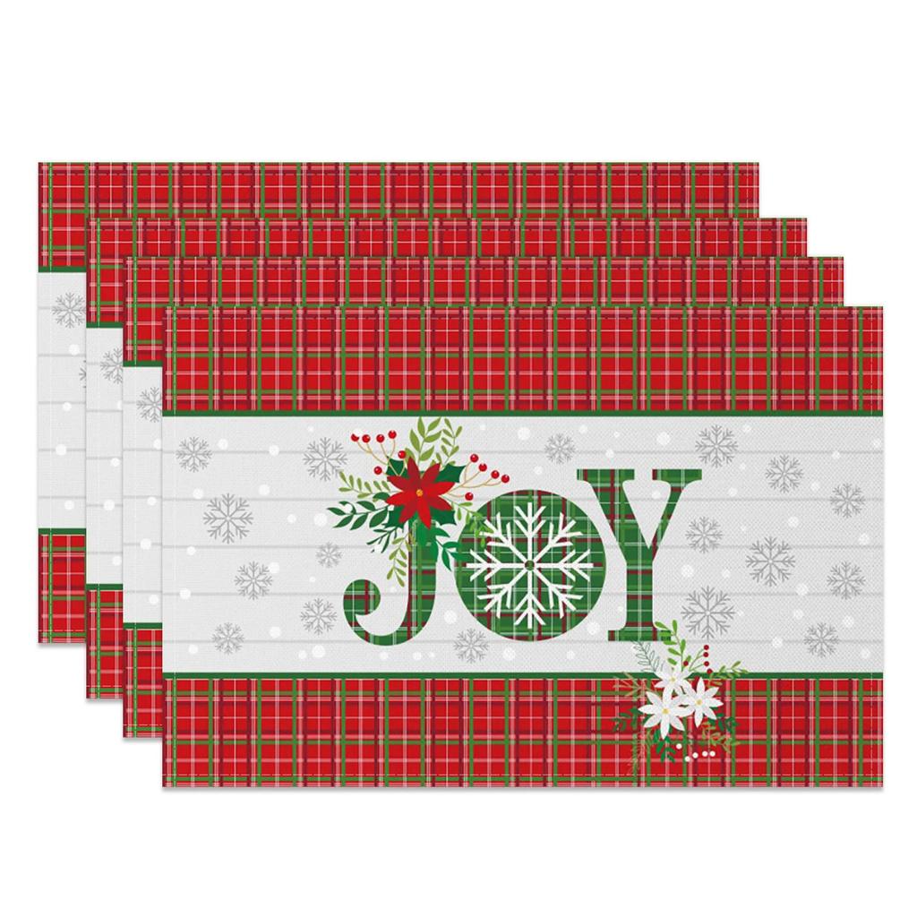 4pcs/set Christmas Placemats Linen Non Slip Heat  Red Green Resistant Table Mats Holiday Party Kitchen Wedding Dining Decoration