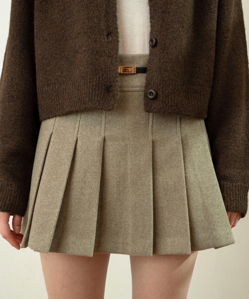 Aejeuipeu Soft Wool Pleated Mini Skirt (Beige)