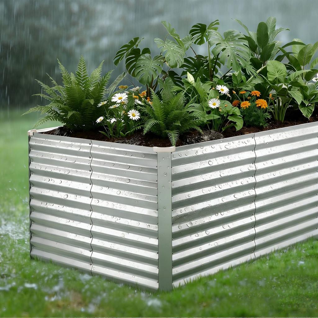 Galvanized Raised Garden Bed, 2400 x 1200 x 860 mm, Rectangular Metal Planter Box Kit Outdoor, Bottomless Planting Box with Gloves, Rustproof