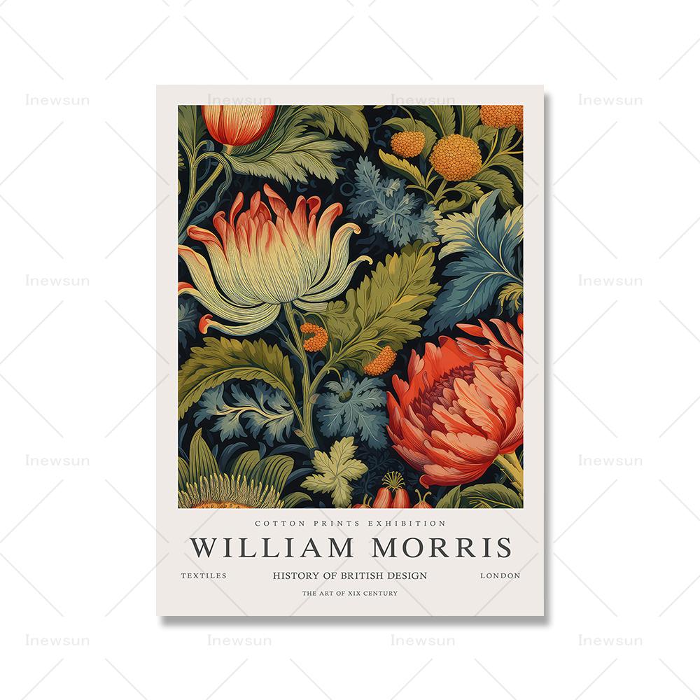 Poster cu flori de păsări William Morris, pictură pe pânză, artă florală de perete, imprimeuri botanice, decorarea camerei de zi, imagini de decor