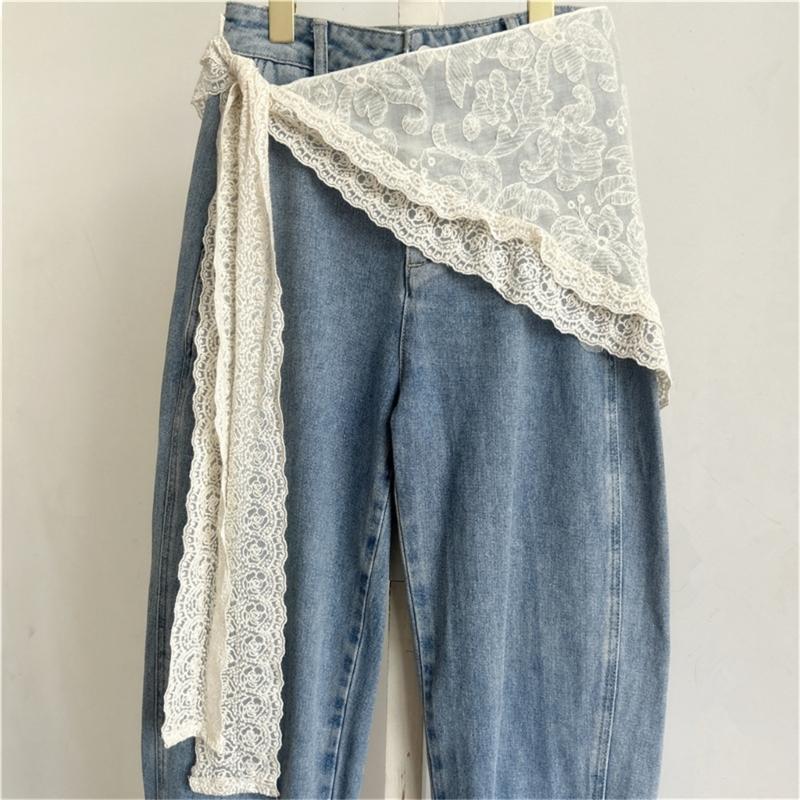 Lace Wrap Belt for Women, Adjustable Waist Scarf with Scalloped Edge and Long Ties, Lightweight Accent for Dresses, Blouses and Jeans