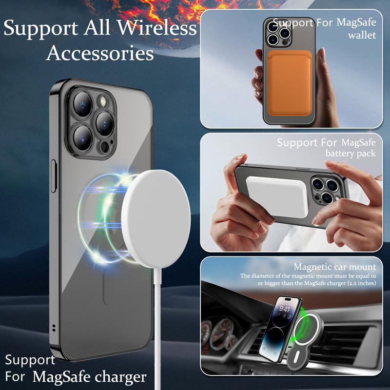 Per Magsafe Custodia Protettiva per Obiettivo Fotocamera Placcata alla Moda per iPhone 15 14 13 12 11 Pro Max Cover Trasparente di Ricarica Magnetica Wireless