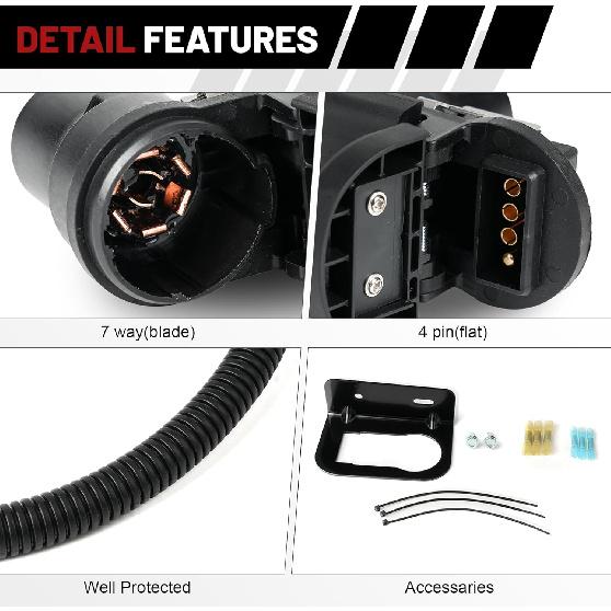 7 Way Trailer Tow Hitch Wiring Plug Receptacle Connector Harness Tallation Kit USCAR Multi-Tow Pickups