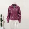 Lässige Burgunderjacke mit Revers, Reißverschluss, Einzeltasche, Mantel, Frühling und Herbst, lockerer Motorrad-Vintage-Mantel, Damen-Stil, Oberteil