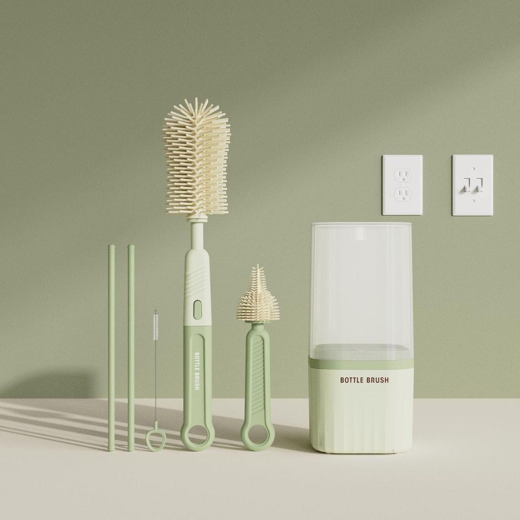 Silicone Baby Bottle & Nipple Cleaning Brush Set - Portable, Multifunctional, Straight Handle