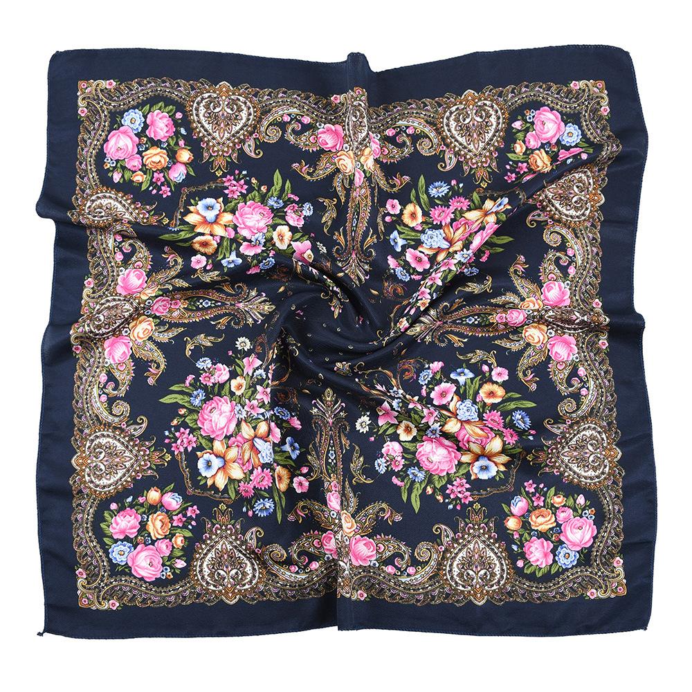 High-Quality 70cm Square Fashion Scarf Women Floral Cotton Bandanas Lady Scarves HIjab Headband Accessories Handkerchief Hair