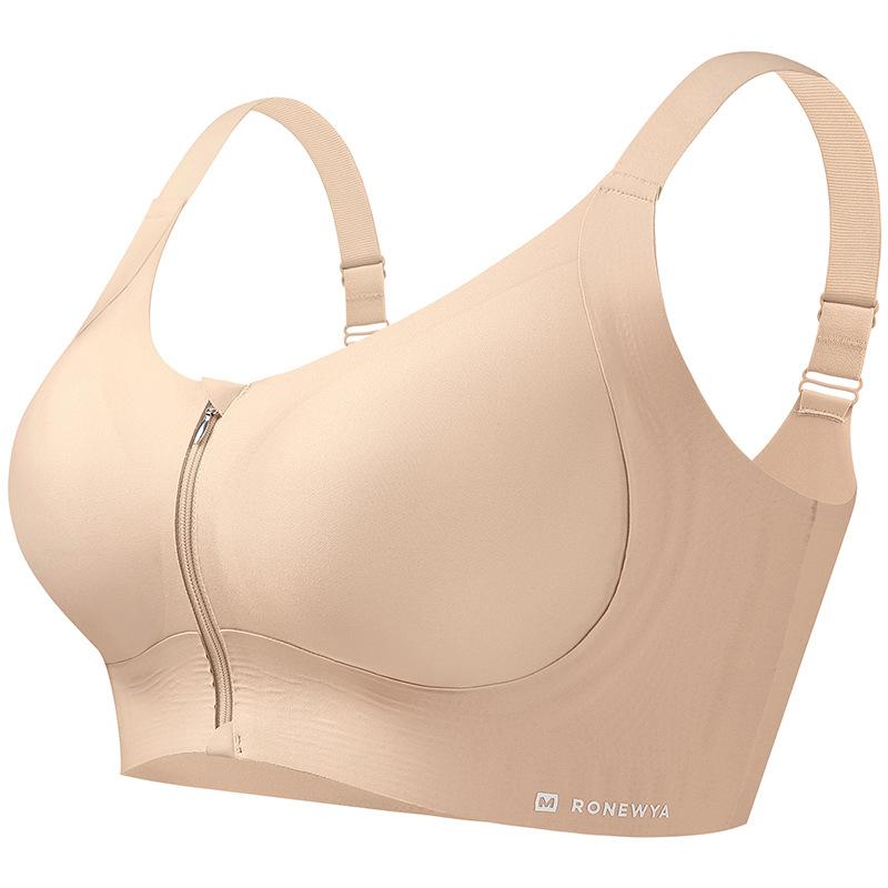 Front zipper shockproof sports women's wide shoulder straps gathering cup no steel ring large size pull-up shaping bra