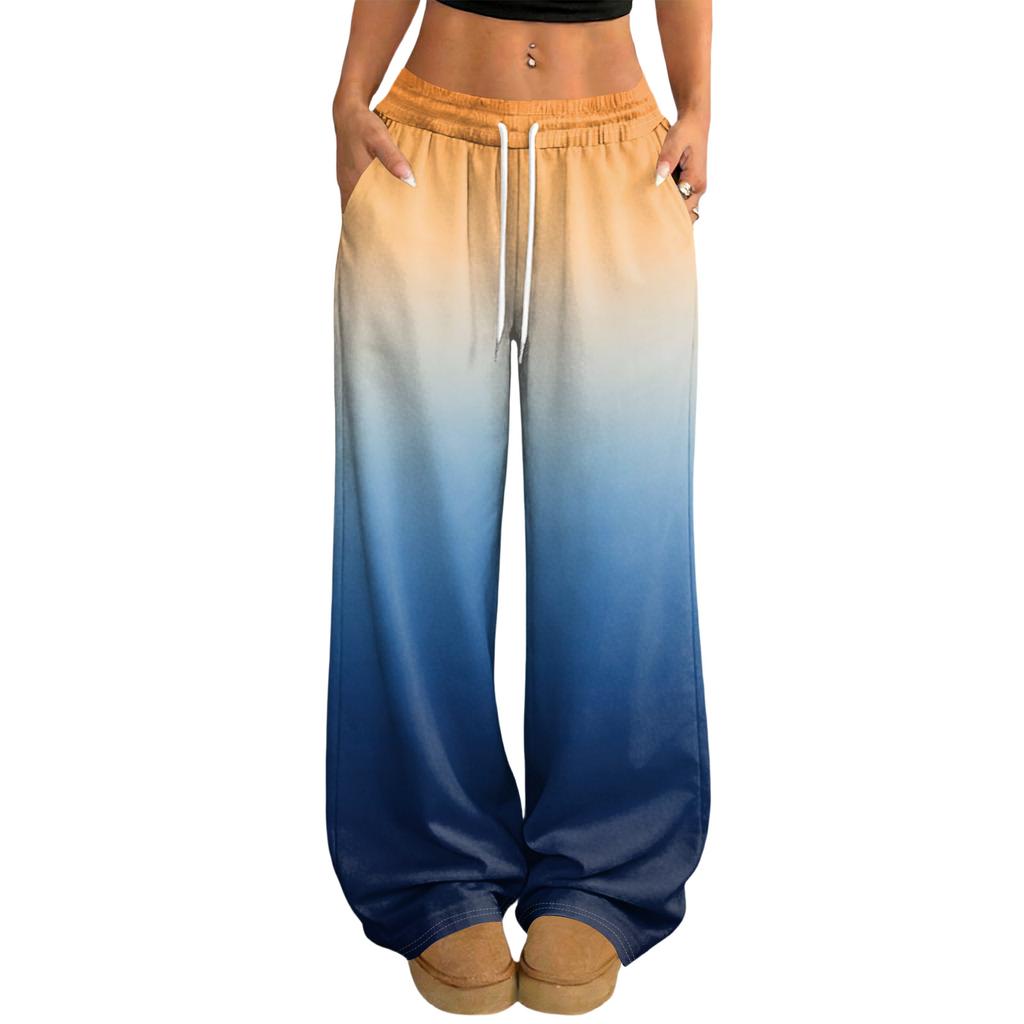 Damskie spodnie z szerokimi nogawkami, w swobodnym i modnym wzornictwie, z elastyczną talią
