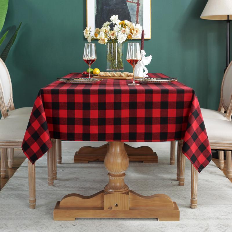 Amazon Yarn-Dyed Polyester-Cotton Festive Christmas Decorative Tablecloth Red And Green Plaid Coffee Table Tablecloth Table Cloth