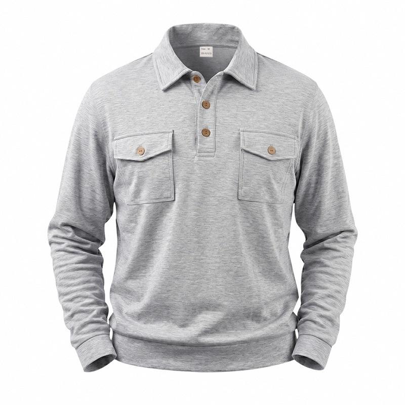 Sudadera con cuello polo de manga larga holgada retro casual para hombre