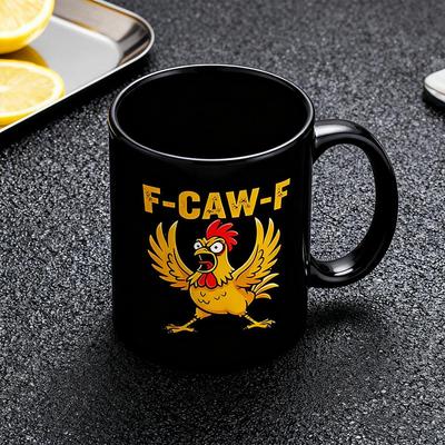 Chickens Pun Sarcastic Ceramic Coffee Cup, Funny Caw-F Chicken Coffee Mug 11 Oz, Crazy Rooster Humor Accent Cup Gift For Friends