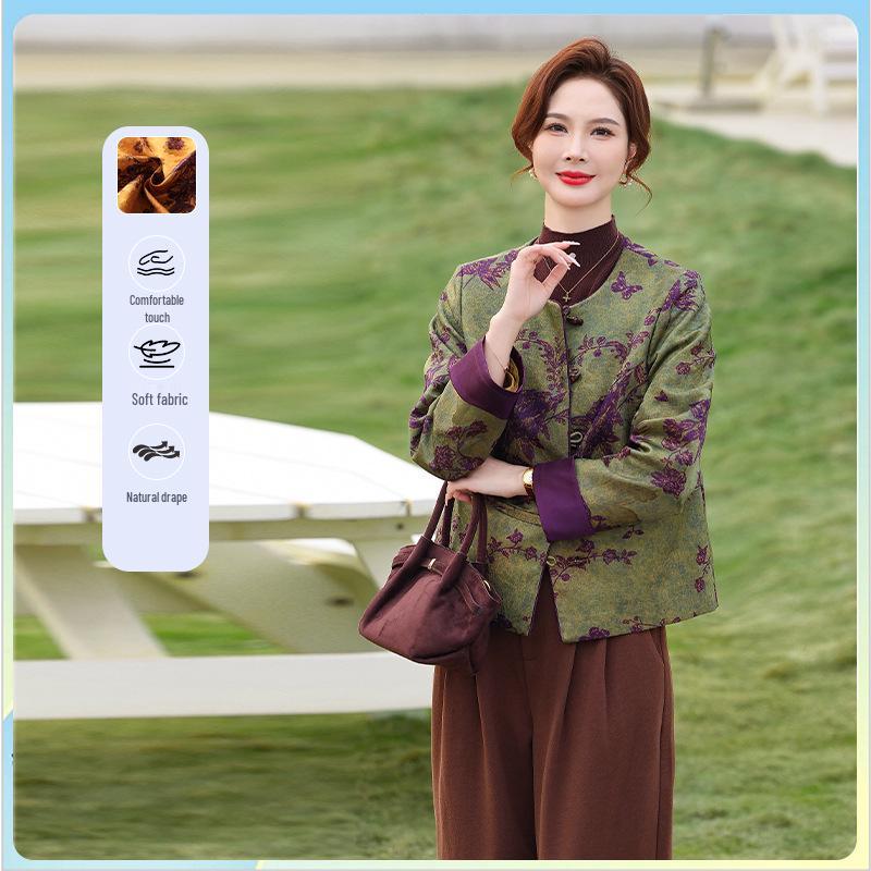 Spring & Autumn Chinese-Style Jacket for Middle-Aged and Elderly Women - Lightweight and Stylish Top for Moms and Grandmas