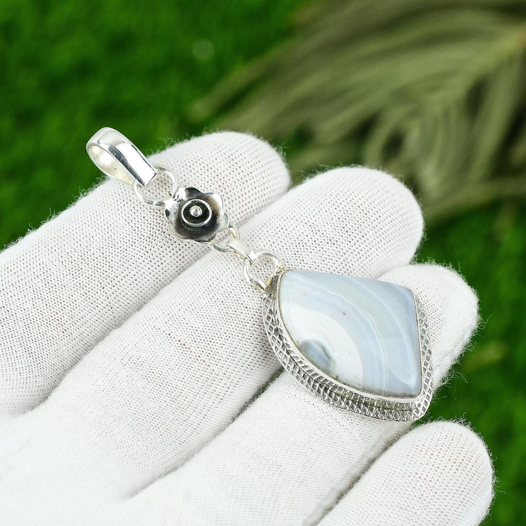 Natural Botswana Agate Gemstone Jewelry 925 Sterling Silver Pendant For Women