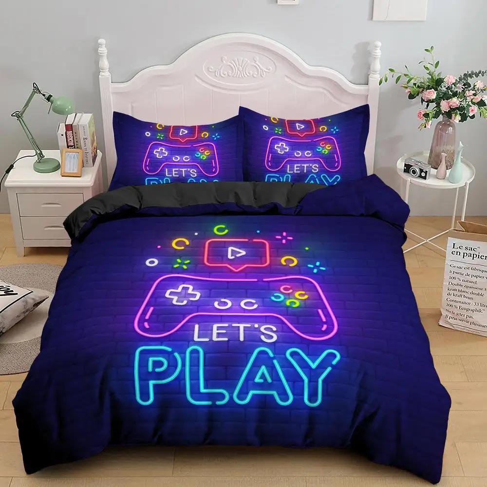 Games Comforter Cover Gamepad Bedding Set for Boys Kids Video Modern Gamer Console Quilt 2 or 3 Pcs Soft Twin Duvet Cover Set