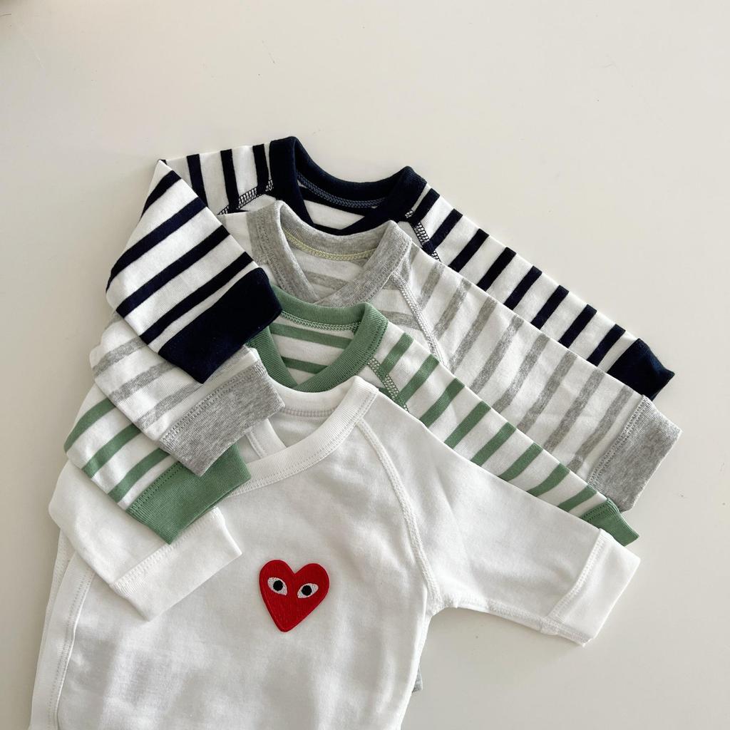 Infant Long-Sleeve Snap Crotch Bodysuit Pajamas with Oblique Placket