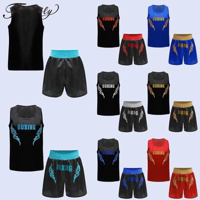 Children Martial Arts Outfit Boys Boxer Training Boxing Outfits Fight Grappling Costume Vest Tank Top + Shorts Muay Thai Sets
