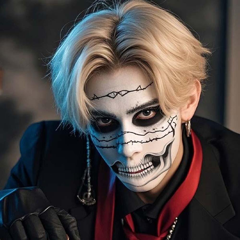 2pcs Disposable Halloween Face Tattoo Waterproof Skull Temporary Sticker Mouth Clown Tattoo  Men