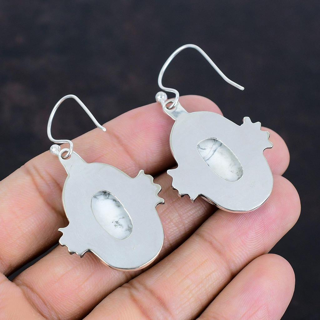 Howlite Earring Handmade Jewelry Genuine Gemstone Earring 925 Sterling Silver Earrings Howlite Jewelry Gifts For Wife Latest Design Pendant
