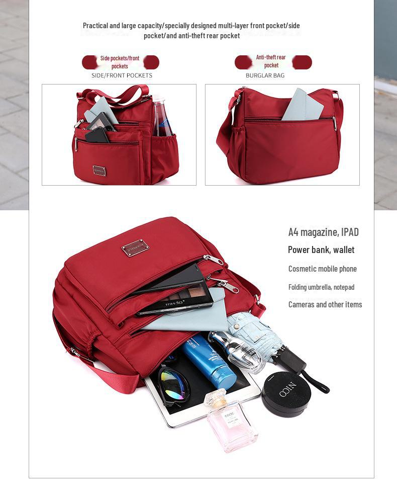 Bolsa de ombro feminina de lona de nylon de grande capacidade: Bolsa de mensageiro com vários compartimentos para mães de meia-idade e idosas