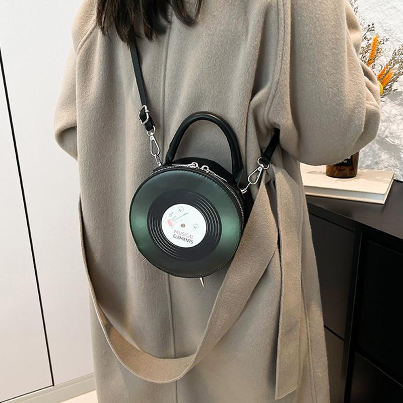 Personalized Creative Small Round Bag New Fashion Women's Niche Retro Record Shape Bag Ins Ladies PU Crossbody Bag KTB