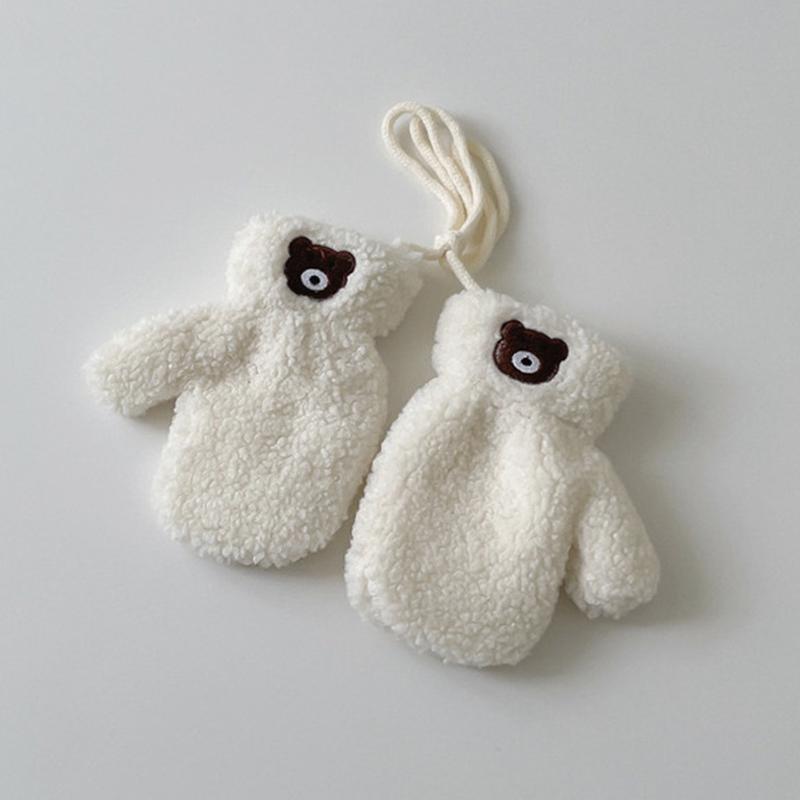 Cute Plush Baby Gloves Bear Embroidered Toddler Mittens Winter Thick Warm Cashmere Kids Full Finger Gloves