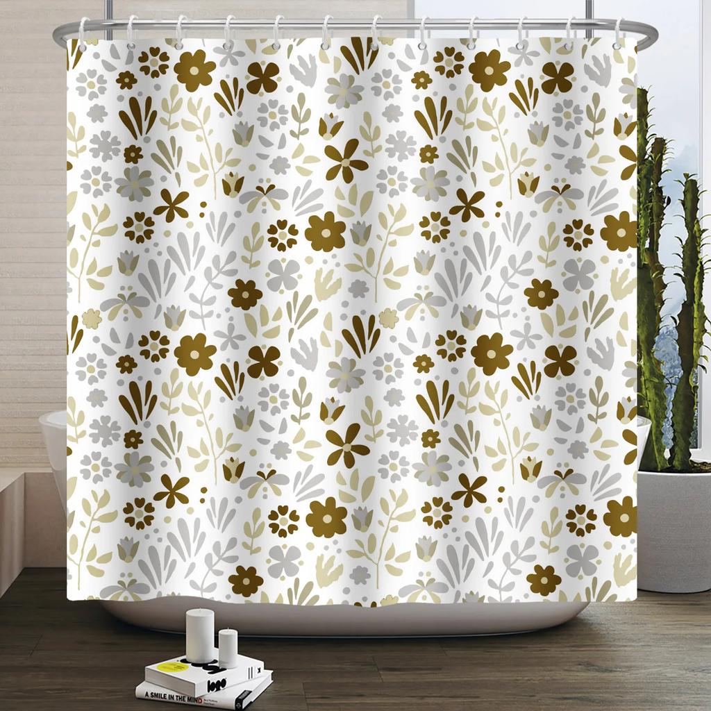 Fresh Flowers Print Shower Curtain Small Floral Home Bathroom Decoration Bath Curtains Waterproof Polyester Fabric With 12 Hooks