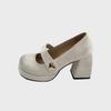 WD2025 Retro French-Style Thick-Heeled Mary Jane Leather Shoes for Women