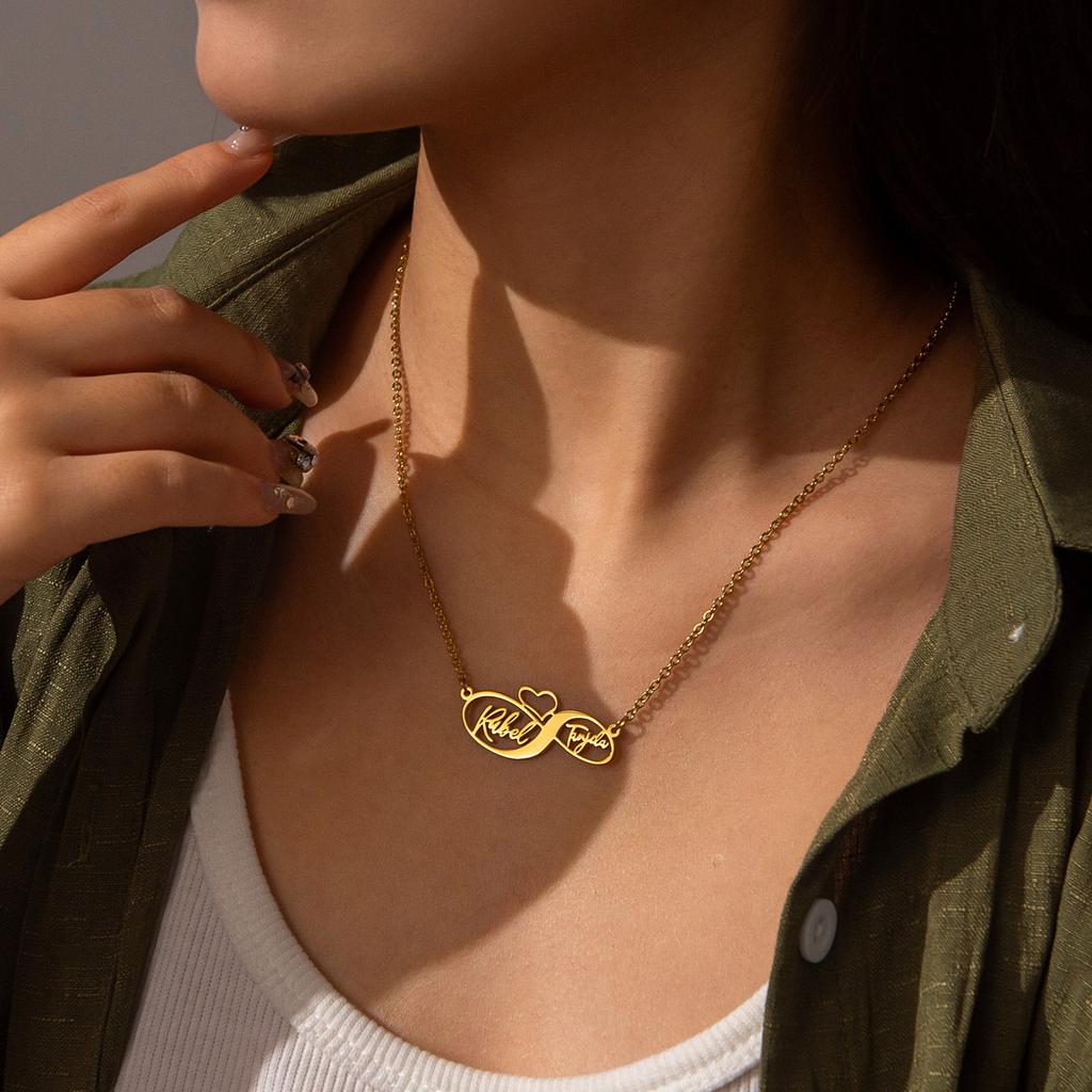 Atoztide Custom Infinity Name Necklace for Women Stainless Steel Jewelry Heart Nameplate Choker Chain Personalized Birthday Gift