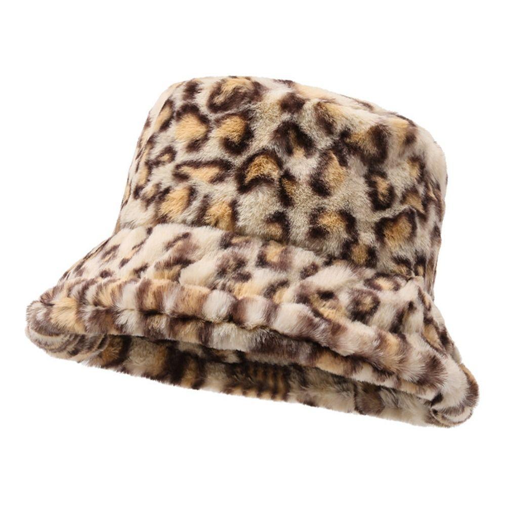 Soft Winter Bucket Hat Leopard Print Warm Pot Hat Fashion Fisherman Hat  Women Girl