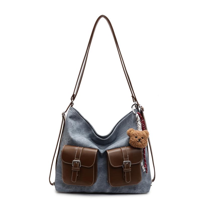 

Сумка большой вместимости для поездок на работу, женская новая весенняя, с двойным плечевым ремнем, многоцелевая наплечная сумка-тоут джинсовый синий