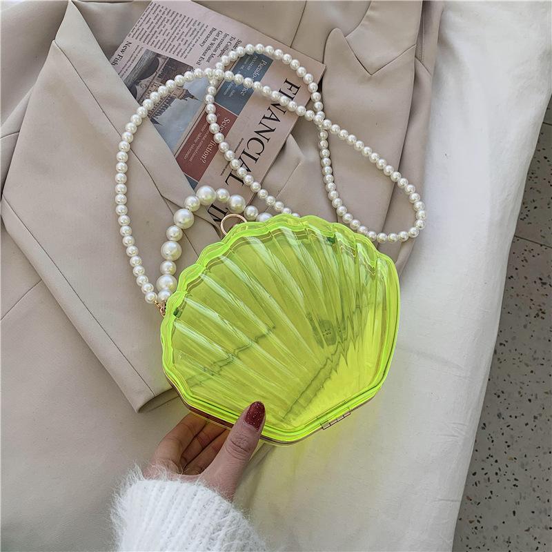 Hot-selling Beaded Bag, New Clip Mouth Shell Bag, Pearl Chain Handbag, Acrylic Transparent Bag.