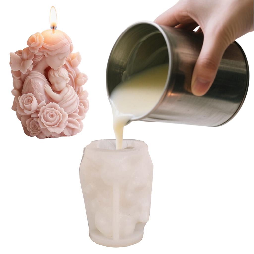Mother'S Day Silicone Cylinder Candle Mould Non-Toxic Flower Child Mould Handmade 3D Flower Candle Moulds for Dishwashers Washe