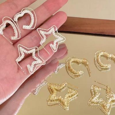Silver Needle Double Layer Broken Silver Star Love Stud Earrings Simple Fresh Versatile Style Earrings Light Luxury High-end Earrings Women