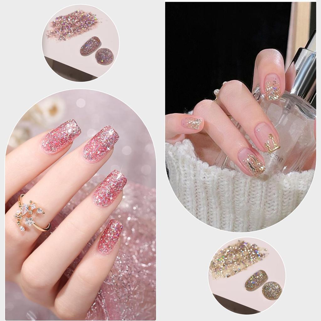 Biutee Gel Nail Glitter Flash Nail 6 Fine Shining Nail Polish Polish, Colors, 8ml, Particles, Nail, Iridescent, Gel, Polygel, UV/LED Compatible,