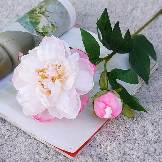 1Pc  Artificial Flower Realistic Easy Care 2-head No Fade Peony Fake Flower for Wedding