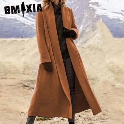 Damen Extra Langer Mantel Plus Übergroße Jacke Lässiger Tweed Trenchcoat