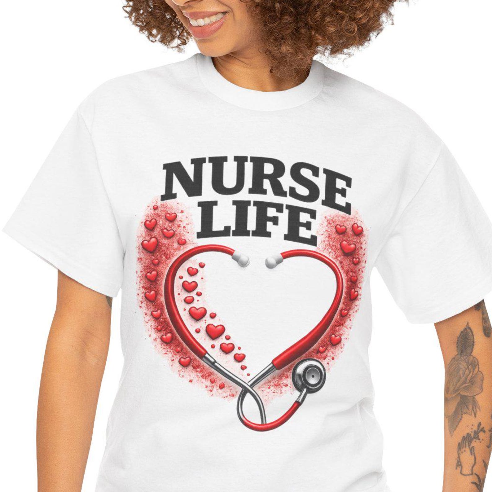 Nurse Life heart stethoscope T-Shirt | Nursing RN medical tee 2XL