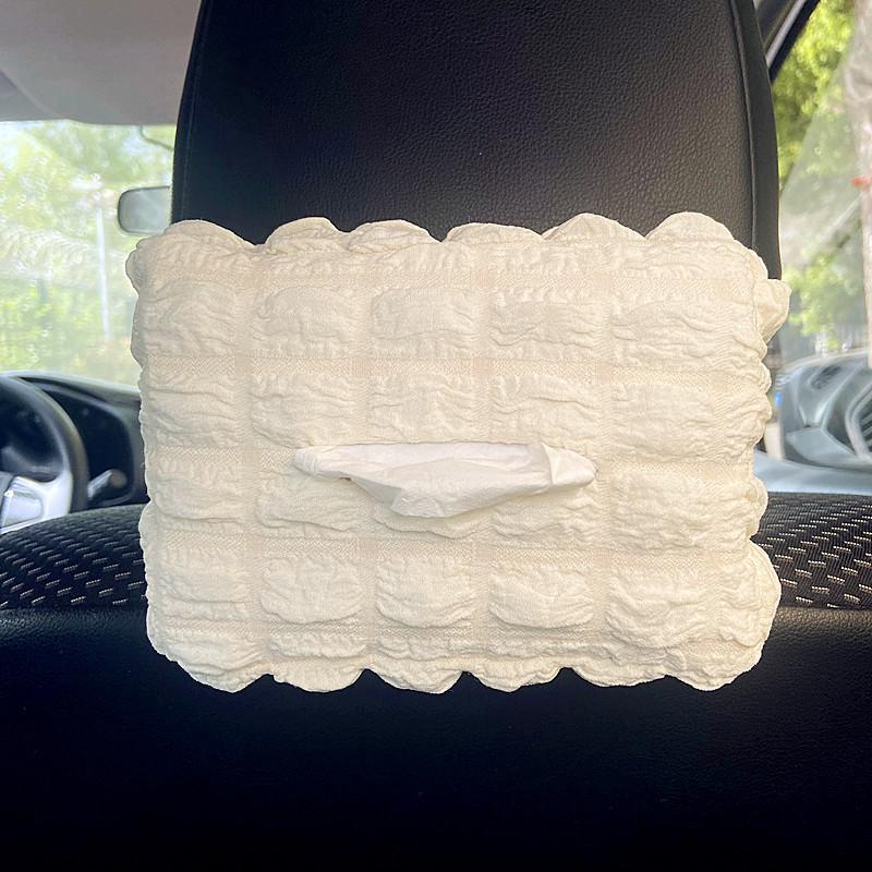 1pc Waffle Bubble Puff Car Tissue Box Cover, Adjustable Elastic Band Napkin Holder, Paper Box Protector for Vehicle Use