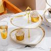 Ru Han Three-Tier Gold Rim Ceramic Dessert Stand
