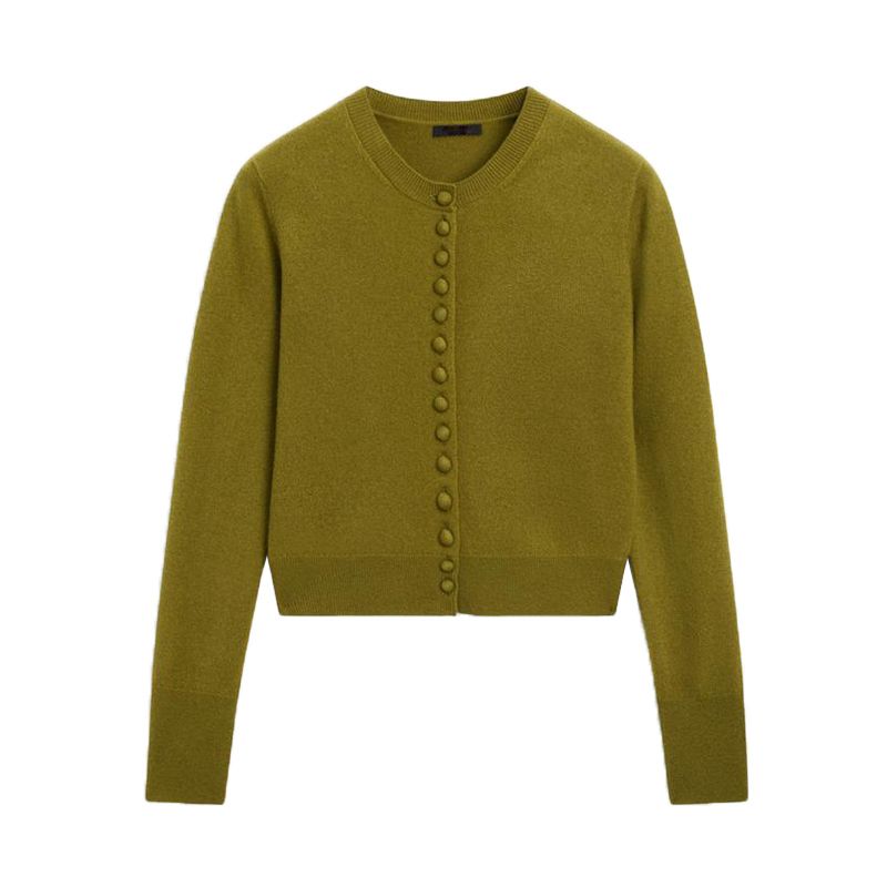 MD Spring New Women's Clothing French Simplicity Wind Round Neck Long Sleeves Wool Blend-Knitted Cardigan 5700637