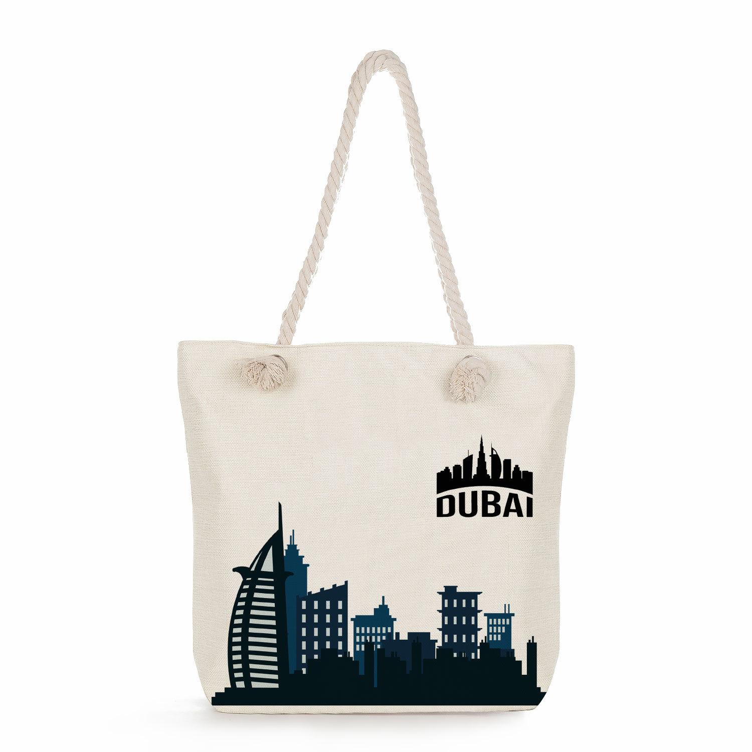 

Multifunctional Dubai Architecture Printed Thick Rope Shoulder Beach Bag Casual large capacity handbag 7613 KTB