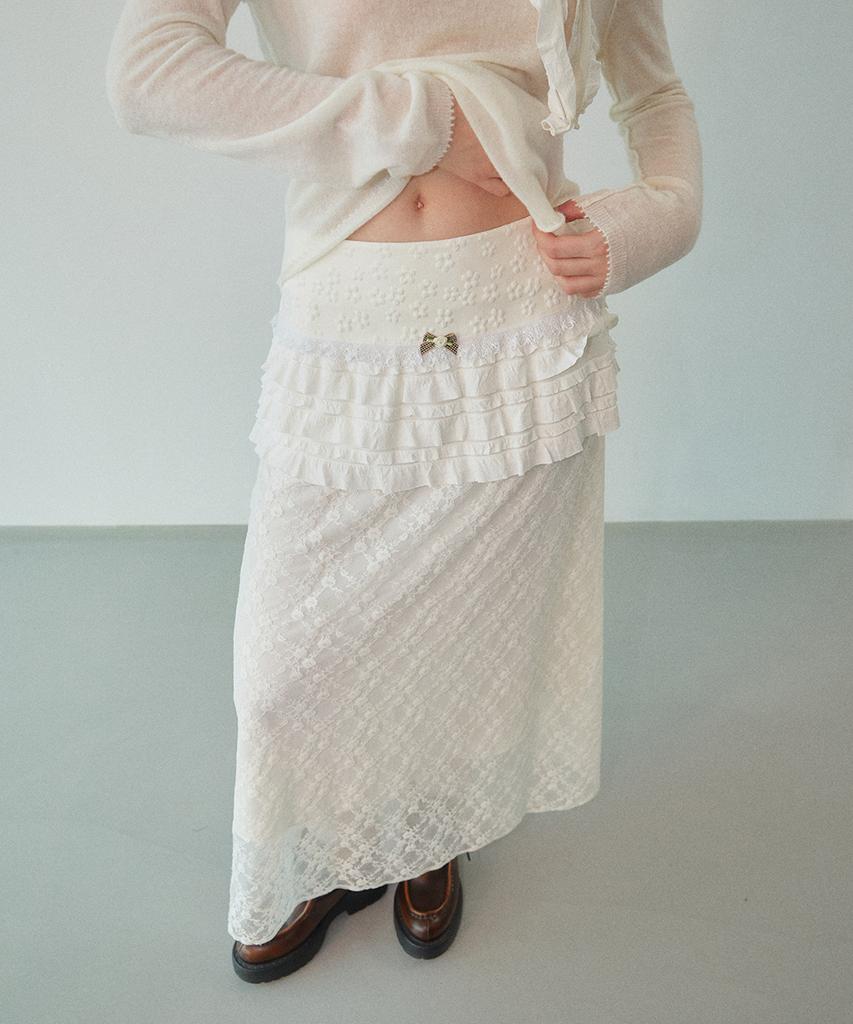 WOVEMENT Daisy Layered Maxi Skirt Ivory Wbdfsk002Iv