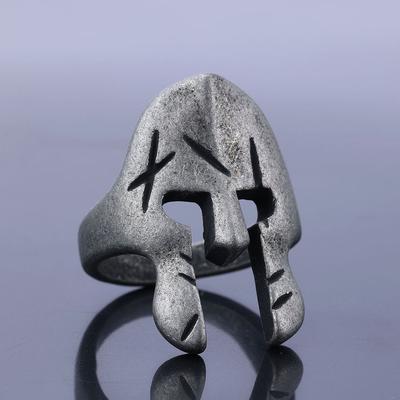 Anillo de plata S925 anillo máscara guerrero espartano máscara hervida negra estilo retro anillo para hombre y mujer