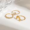  3pcs Hot Style 18K Gold Color PVD Ring Set Ribbed Sun Geometry Ring Stackable Women's Accessories Party