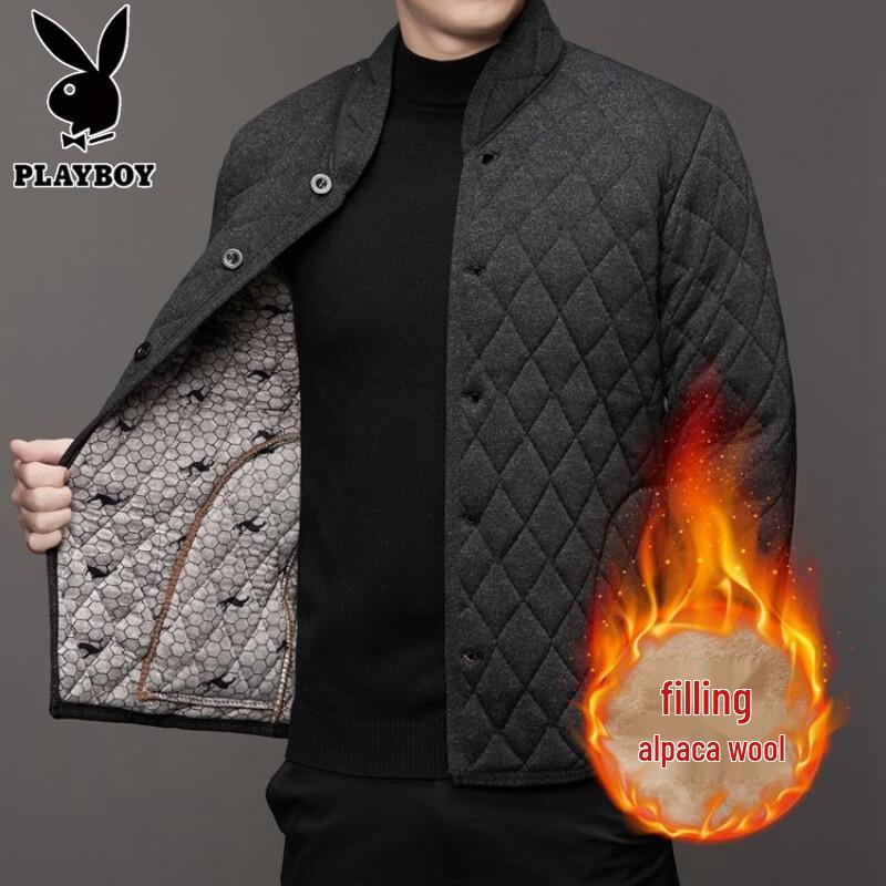 PLAYBOY Men's Alpaca Wool-Blend Padded Winter Jacket