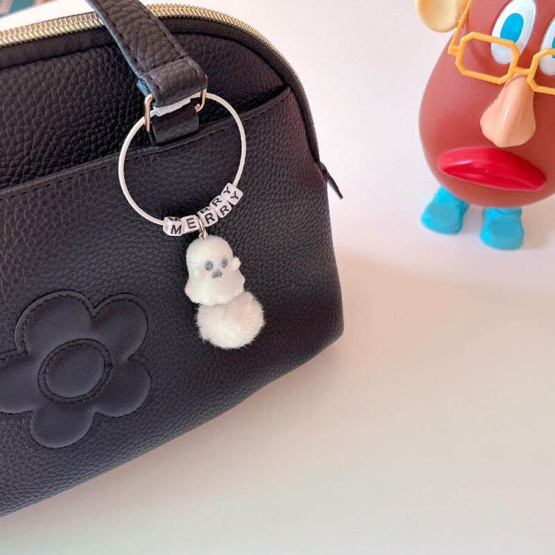 Flocking Ghost Initial Name Keychain (1) White