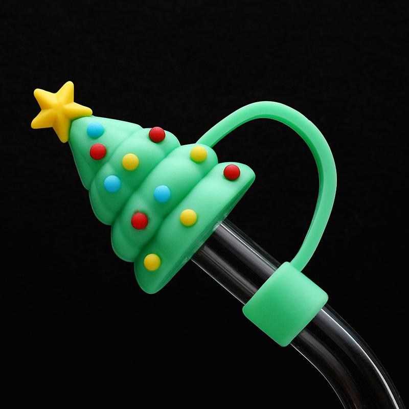 Christmas Straw Covers Cute Silicone Straw Plug Tips Cover Reusable Dust-Proof Reusable Straw Cover Cap Decoration Festival Gift