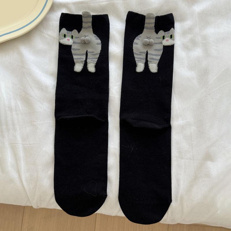

Cartoon Cute Cat Socks Creative Casual 3D Cotton Mid Sock Weat AntiOdor Breathable Soft Sock Ankle Foot Cover Kawaii Funny Socks One Size чорний