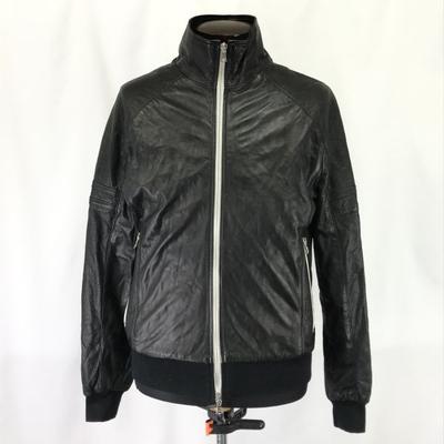 Italian L(!)W BRAND Leather Jacket Men M Black Rider Zip Jumper cBH552(USED)